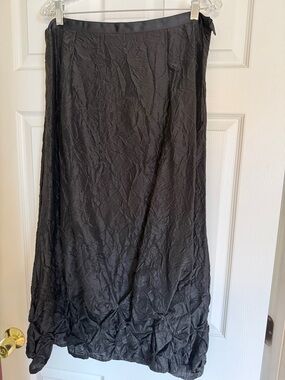 Elegant Black Silk Crinkle Maxi Skirt